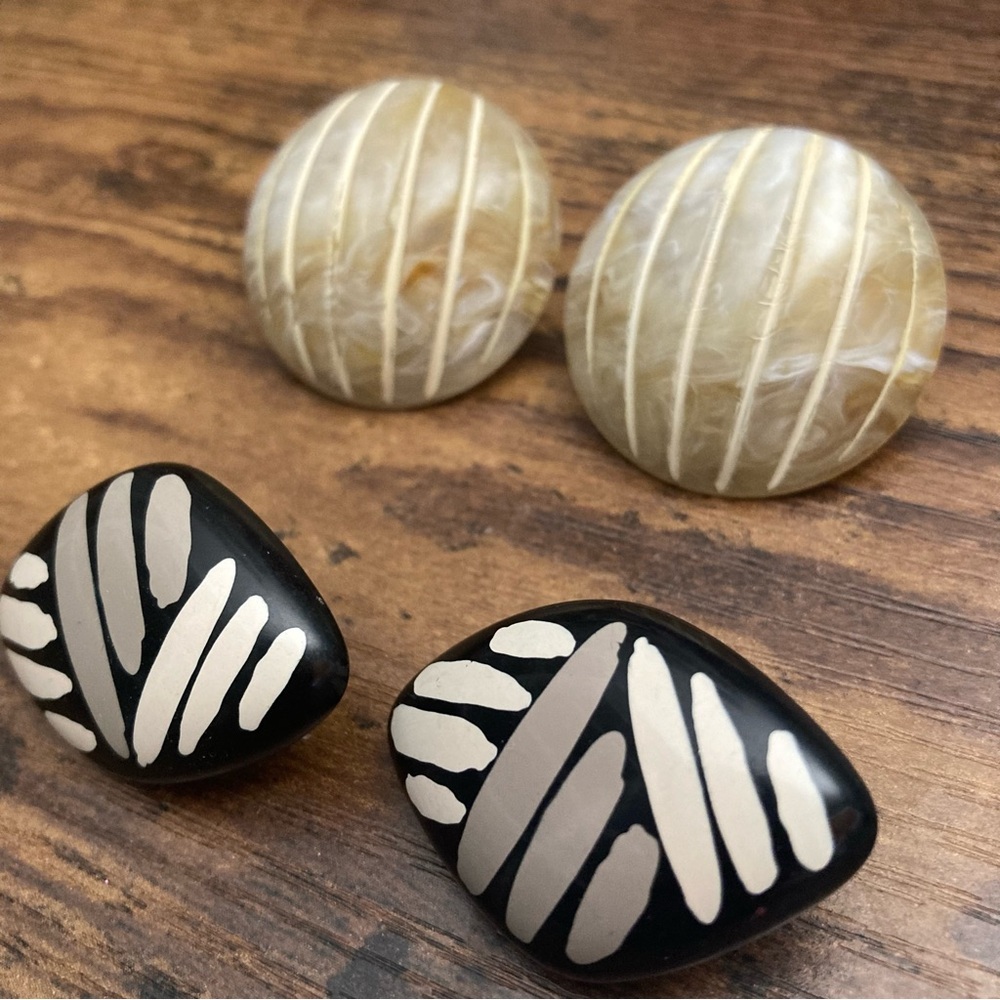Lot of 2 Pairs of 80s Acrylic New Wave Earrings